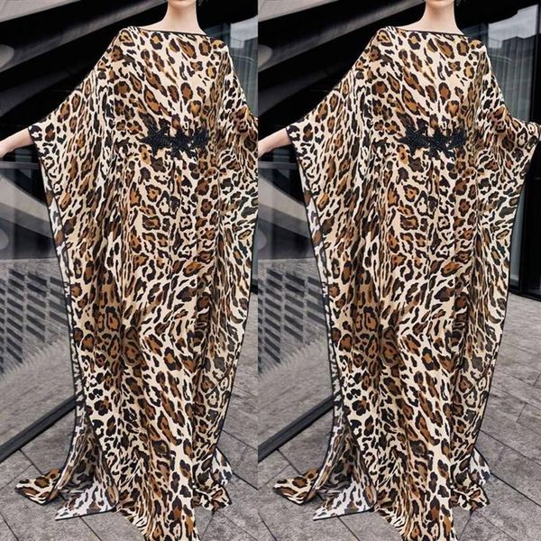 Robe Maxi léopard, ample, fendue, paréo de bikini, imprimé étoiles, col rond, manches longues, tunique de plage, Fashion268S