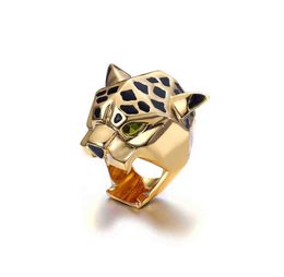 Luipaard Panter Ring Dames Heren Unisex Anillos Hombre Femme Bague Cocktail Dier Emaille Party Goth Verguld Kerst4462216