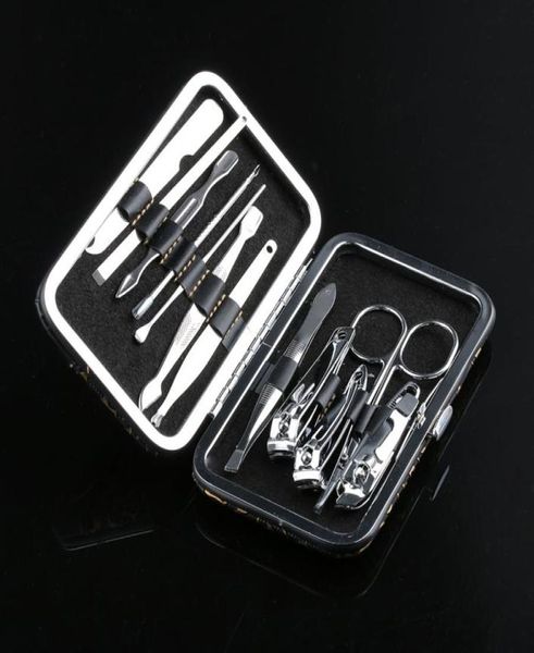 Boîte de motif léopard 12 en 1 portable en acier inoxydable en acier inoxydable set de manucure mini-ongle Nail Nail Pédicure Set Clippers 4027712