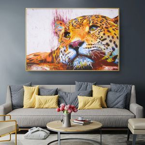 Cuadros de leopardo, pintura en lienzo, carteles de animales abstractos coloridos e impresiones, arte de pared para la decoración del hogar de la sala de estar