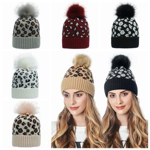 Leopard Pom Pom Beanies femmes hiver chaud Bonnet Bonnet Pom Bonnet Fashion Caps Chapeaux en tricot de laine 9 couleurs HHA1504