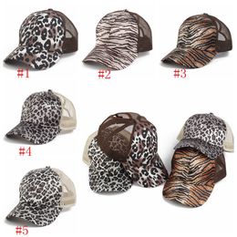 Leopard Ponytail Baseball Caps Gewassen Messy Buns Hoeden Trucker Pony Cap Unisex Visor Cap Hoed Outdoor Snapbacks Caps Party Hats Rra3779