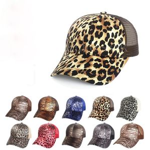 Leopard Ponytail Cap Women Mesh Back Messy Baseball Chapeau de fête de camionneur Snapback Ajustement Ajustement Da882