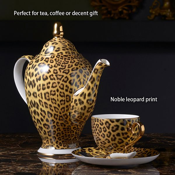 Léopard Print Bone China Coffee Set Luxury Porcelain Tea Set Pot Pot Cup Ceramic Mug Sugar Bowl Creamer Teapot Drinkware Café