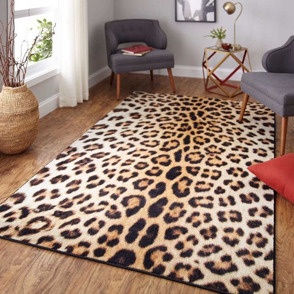 Tapis imprimé léopard salon classique sexy jaune brun décor à la maison canapé table tapis européen anti-dérapant chaise coussin salon tapis 210626