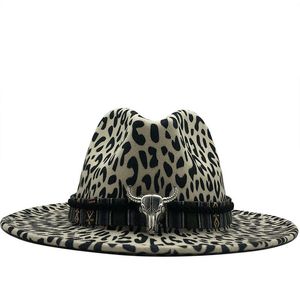 Leopard Print Cowboy Hat Fedoras in Bulk Male Vrouwelijke Caps Heren Dameskap Vilt Fedora Hoeden voor Vrouwen Mannen Vrouw Mens Herfst Winter Accessoires Groothandel