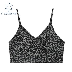 Leopard Print Crop Spaghetti Strap Tops of Camisole Dames Retro Sexy Streetwear Clubwear Bar Camis Vrouwelijke Y2K Egirl Kleding Dame 210417