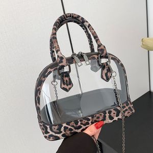 Sac à bandoulière imprimé léopard pour femmes, sac à bandoulière transparent à la mode avec sangle de chaîne pour plage et été 2024