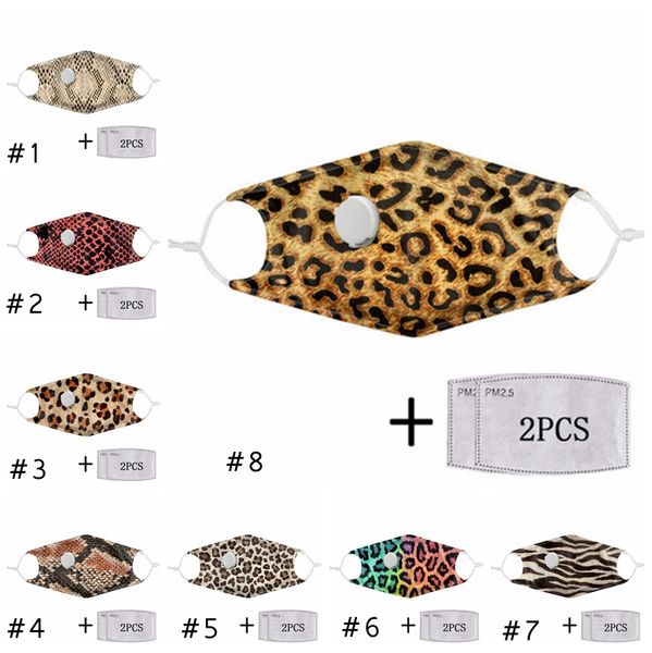 Máscaras de moda con estampado de leopardo Filtro enchufable PM2.5 Máscara protectora a prueba de polvo y antineblina Válvula de respiración Máscaras faciales reutilizables EEA1861