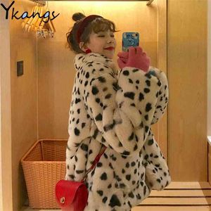 Luipaard print faux lamswol korte jassen vrouwen winter losse hiphop oversize dikker warme jas Koreaanse mode bovenkleding 210421