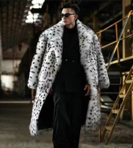 Manteau de fourrure imprimé léopard intégré pour homme, long col de costume, imitation fourrure de renard, tendance, veste chaude d'hiver 240129