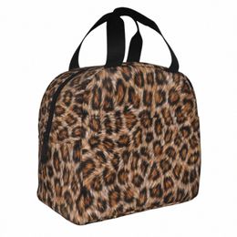 Sac de fourrure à imprimé léopard Jaguar Sac à lunch isolé Sac thermique Brown Animal Cuir Mather Tote Box Bozo Bento Pouche O6O9 #