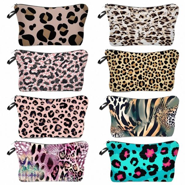 Bolsa de maquillaje plegable de alta calidad con estampado de leopardo, multifunción, personalizable, bolsas de cosméticos bonitas para mujer G0r8 #