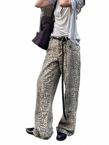 Jeans imprimé léopard pour femmes Y2K American Luxury Retro Streetwear Lâche Style coréen Droit Baggy Wide Leg Jeans surdimensionnés l2OU #
