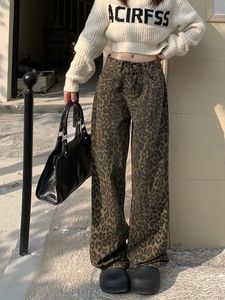 Jeans imprimé léopard femme y2k rétro en vrac haute taille habasée pantalon wideleleg streetwear