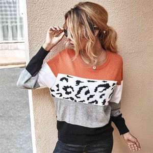 Leopard Print Gebreide Trui Jumper Casual Lange Mouwen Extra Mate Pullovers Herfst Winter Office 210427