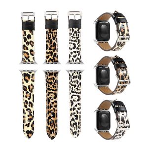 Leopard Print Lederen Strap voor Apple Watch Series 6 5 4 SE Bands Sport Armband Vervanging Polsband Iwatch 38mm 42mm 22mm 40mm 44mm horlogeband Dropshipping