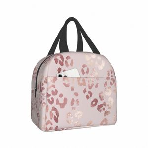 Sac à lunch à imprimé léopard élégant sac fourre-tout en or rose sac à lunch isolé pour femmes hommes adolescentes garçons 72 cm #