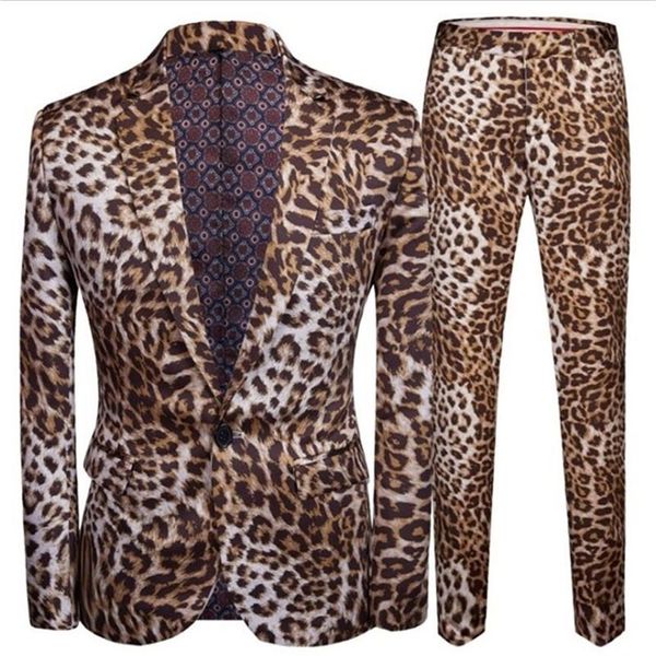 Conjunto con americana de traje con estampado de leopardo para hombre, trajes de Safari para hombre, chaqueta de actuación para DJ, abrigo de cantante estrella de lujo 220425235J