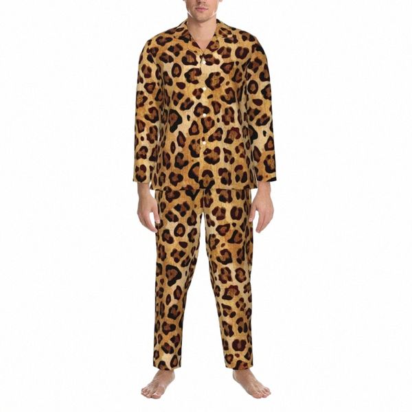 Ensembles de pyjama imprimé léopard imprimé animal sauvage Kawaii vêtements de nuit unisexe manches Lg décontracté sommeil ample 2 pièces costume à la maison grande taille 27Uy #