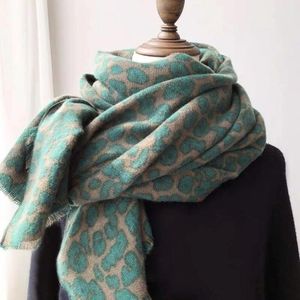 Leopard print pashmina sjaal kasjmier deken sjaals vintage avocado groen verdikt warme dames winter wrap dames mode4987940