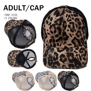 Leopard print paardenstaart honkbal petten pailletten glanzende mode dames rommelige broodje verstelbare snapback hiphop hoed zon sport mesh hoed