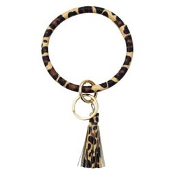 Luipaardafdruk PU Leer sleutelhanger Bracelet Bangle Keyring Cirkel Key Ring Leather Lederen Tassel Bracelet Holder Fashion Jewelry1047042