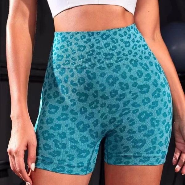 Short de sport imprimé léopard, short de yoga, fitness, taille haute, short de gym, sans couture, froissé, fesses, course à pied, short de golf 240326