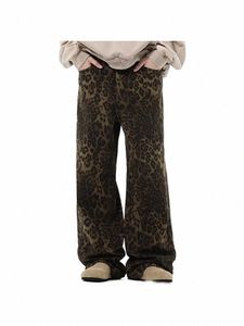 Pantalones de pierna ancha para hombre, ropa informal con estampado de leopardo, pantalones vaqueros Vintage, rectos, informales, elegantes, Harajuku Y2k, pantalón femenino y6d3 #