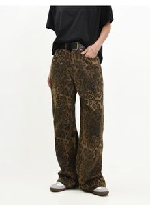 Luipaardprint Streetwear Y2k voor Vrouwen Retro Losse Stijl Koreaanse Oversized Wijde Pijpen Rechte Baggy Jeans 2402292