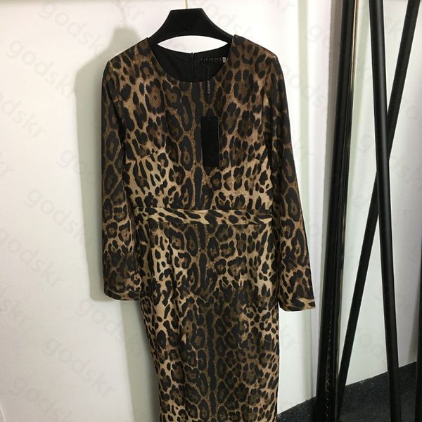 Robe extensible imprimé léopard pour femmes, marque de mode, jupe de hanche, jupe de styliste, taille haute, robe à manches longues, pyjama