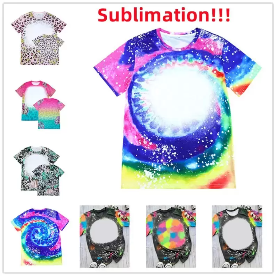 Gebleichte Hemden mit Leopardenmuster, Sublimation, Wärmeübertragung, leeres, gebleichtes Hemd, gebleichte Polyester-T-Shirts, US-Männer und Frauen, Partyzubehör, bunt, I0217