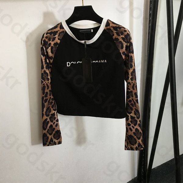 Sweat-shirt imprimé léopard pour femmes, chemise à manches longues avec lettres brodées, pull fin classique à col rond de styliste