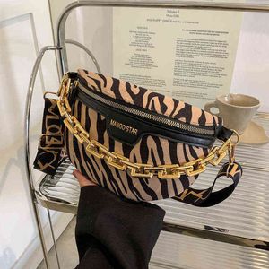 Luipaardprint Dikke ketting Fanny Packs Belt Pouch Bum Bag Dames PU Lederen taille Trend Fashion Shoulder Crossbody Chest