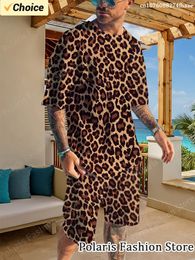 Chándal con estampado de leopardo, ropa para hombre, camiseta de manga corta, conjunto de pantalones cortos, traje de 2 piezas, trajes de marca de lujo Vintage informales de gran tamaño 240219