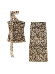 Top à baignoire à imprimé léopard combinaison de jupe longue femme
