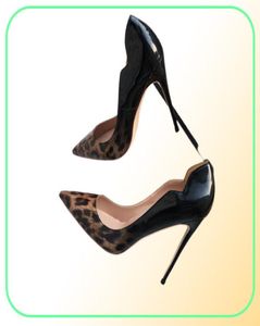 Luipaardprint v Cut Upper Women Patent Pointy Toe Hoge hakschoenen voor feest sexy dames glijden op 8 cm 10 cm 12 cm stiletto pumps Femal8430006