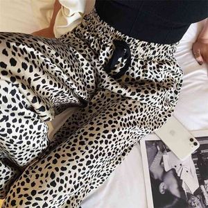 Leopard Print Wide Leg Zomer Koreaanse Broek Dames Elastische Hoge Taille Casual Losse Plus Size Vintage Broek 210915