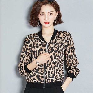 Imprimé léopard femmes veste mince manteau col montant à manches longues Bomber décontracté hauts femme grande taille dames manteaux 211014