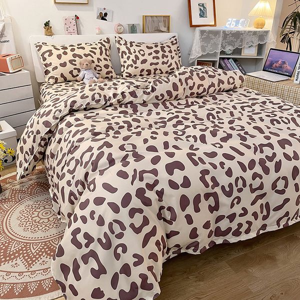 Funda nórdica geométrica de dibujos animados con estampado de leopardo Comfort King Size Queen Bed Sheet 230105