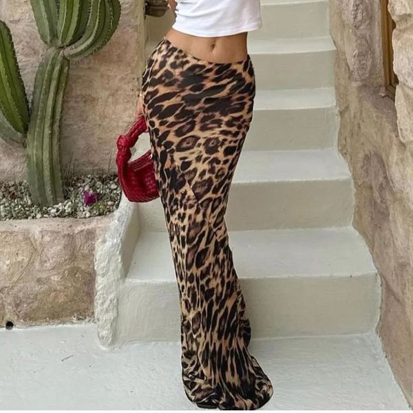 Leopardo impreso See a través de la falda para mujeres Sexy Vintage Lace 2024 Spring Chic High Wist Hip Slim Skirts 240418