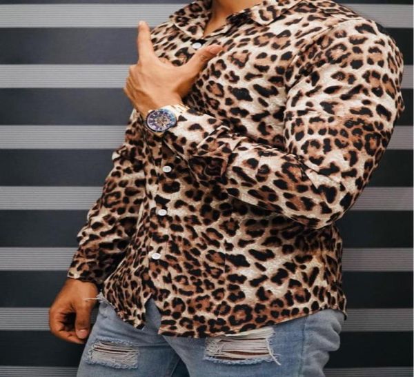 Camisa de leopardo para hombre, novedad de 2019, camisa de vestir ajustada para hombre, ropa de calle informal de manga larga con estampado de leopardo para hombre 5xlm8261012