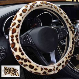 Leopard stuurwielafdruk pluche elastische onderdeel auto stuurwiel vlecht cover auto diy auto accessoires antislip soft j220808