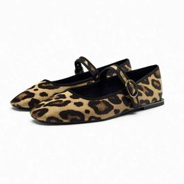 Leopard Strap Super Move line Autumn ZA One Pattern Square Head Flat Shallow shoes European and American Women Shoes 240412 838