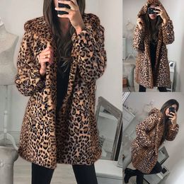 Abrigo de peluche de leopardo para Mujer, abrigo de piel sintética cálido para invierno, chaqueta con capucha de leopardo, Chaquetas para Mujer 2019 # G2 S20200106