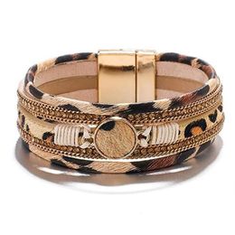 Luipaard Wrap Armbanden Voor Vrouwen Multilayer Brede Dieren Cheetah Print Polsband Met Magnetische Gesp Sieraden Charm225S