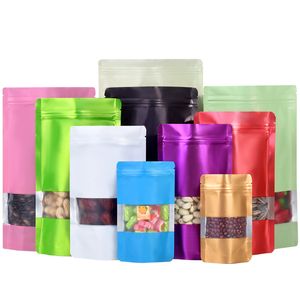 Mate Stand up Papel de aluminio Ventana Zp Lock Bolsas de regalo Pantalla esmerilada Resellable Café Maíz Cereales Snack Polvo Nueces Carne Sellado térmico Bolsas de embalaje