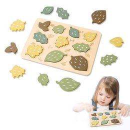 Lepin enfants Montessori Style nordique Puzzle ensemble en bois feuilles blocs empilables jeux de planche à dessin éducatifs Cognition jouets cadeau 0913