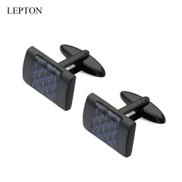 Boutons de manchette en fibre de carbone Lepton pour hommes chemise manchettes bouton de manchette de haute qualité mat carré noir couleur boutons de manchette en acier inoxydable