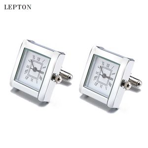 Lepton montre fonctionnelle boutons de manchette pour hommes carré horloge véritable boutons de manchette avec batterie numérique hommes montre bouton de manchette Relojes gemelos